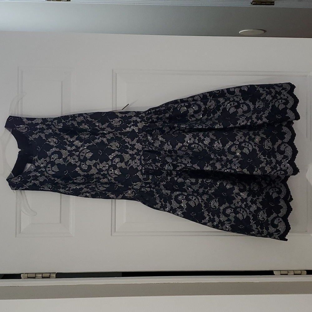 Lord &Taylor Design Lab Navy Blue and silver glitter dress